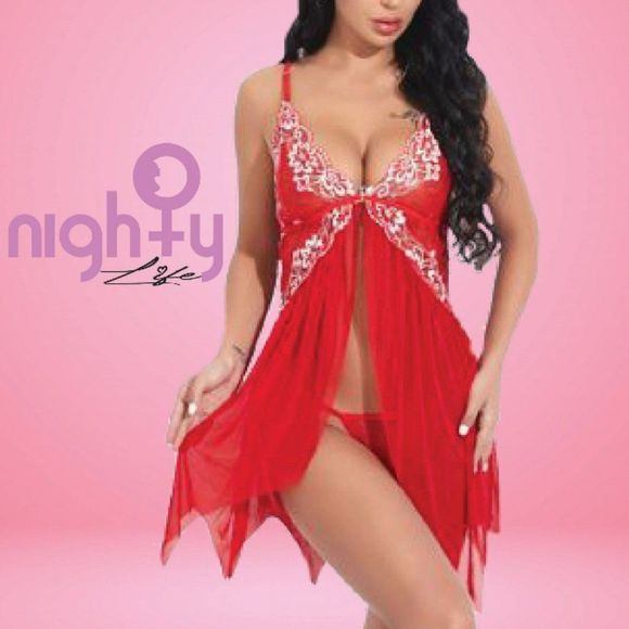 Split Red Floral Babydoll Lingerie - Picture 1 of 5